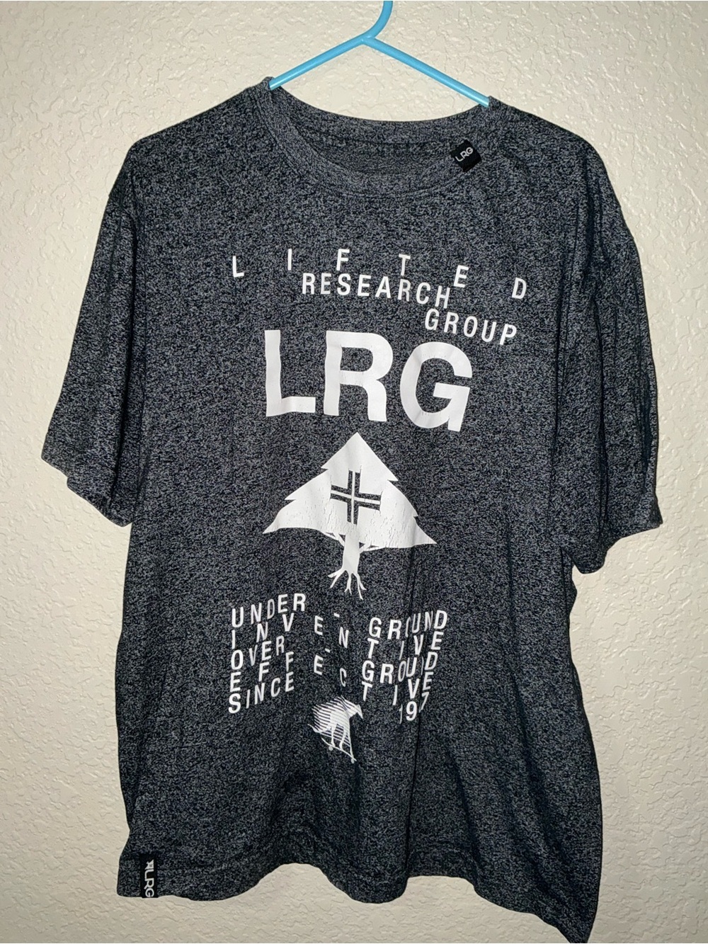 LRG Men's "The Message" Tree Logo Charcoal Grey Graphic T-Shirt